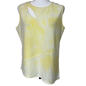 Cyrus Asymmetrical Mesh Keyhole Yellow Stretch Tank Top Women’s L Butter Yellow